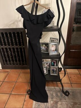 Chiara Boni Black Off-Shoulder Ruffle Maxi Dress